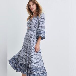Veronica Beard Blue Patterned Tiered Maxi Dress